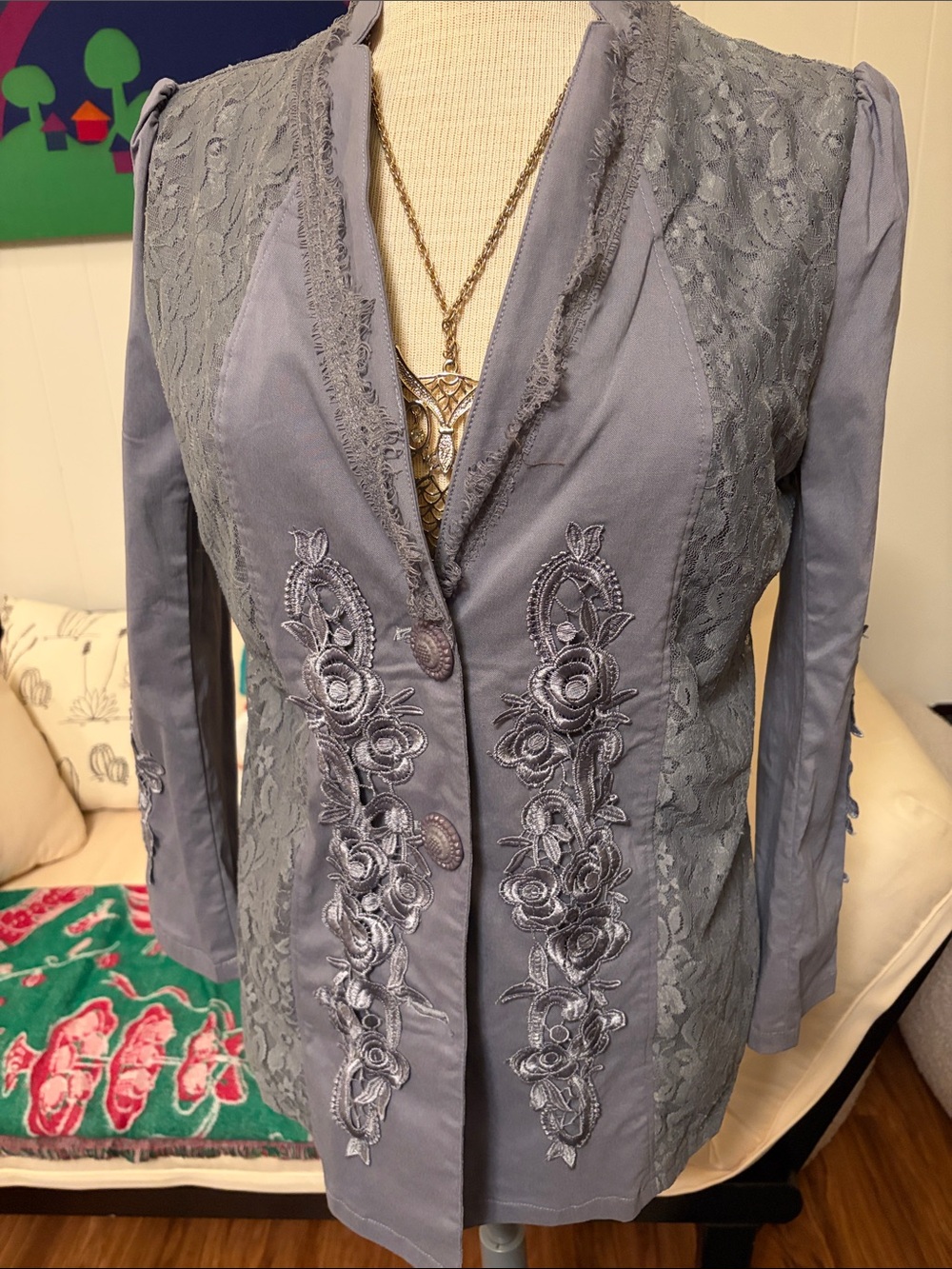 Pretty Angel Gray Lace & Embroidered Floral Blazer with tags